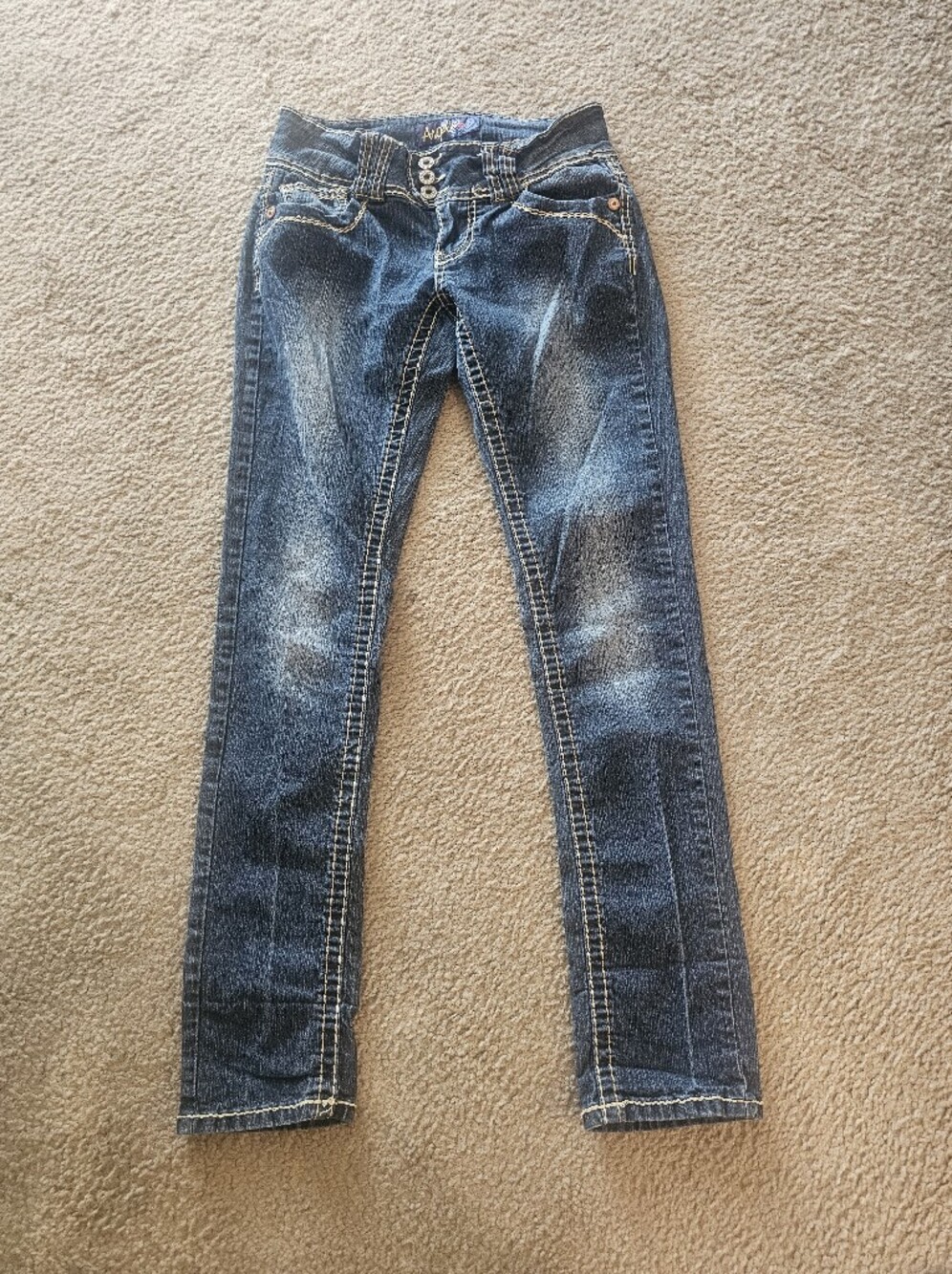 Angel Dark Blue Denim Jeans with Gold Stitching